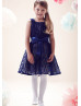 Blue Lace Knee Length Wedding Flower Girl Dress